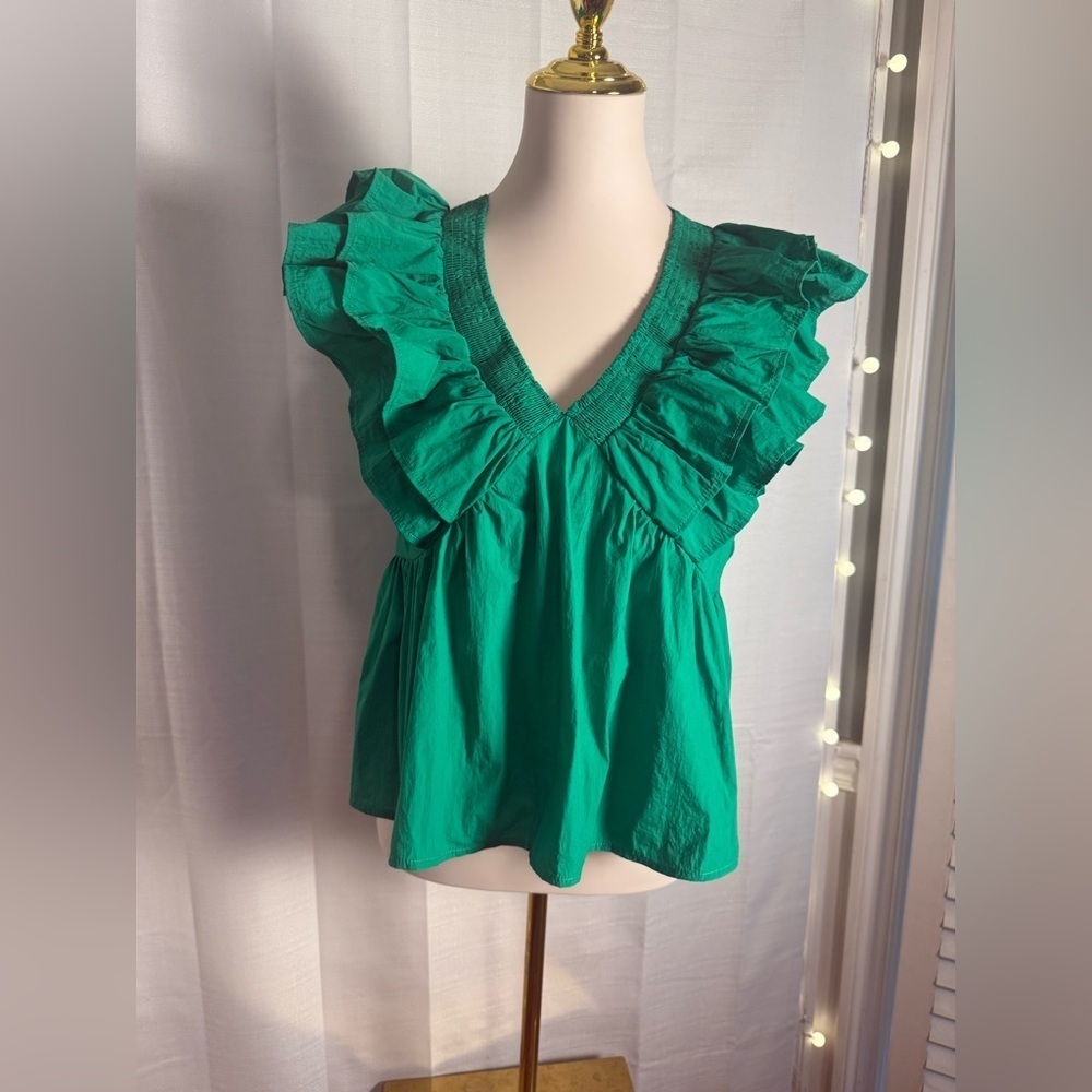 Ces Femme Green Ruffled Blouse